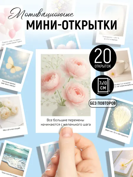 ТМ Империя поздравлений Открытки мини с 8 марта мотивационные, набор 20 шт, А7
