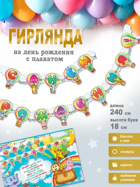 ФДА.card Гирлянда-растяжка детская С днём рождения! плакат