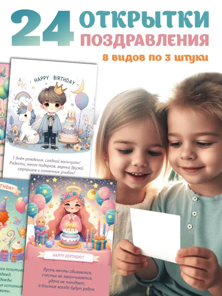 XPRESStrade Мини открытки с пожеланиями на День рождения детские набор
