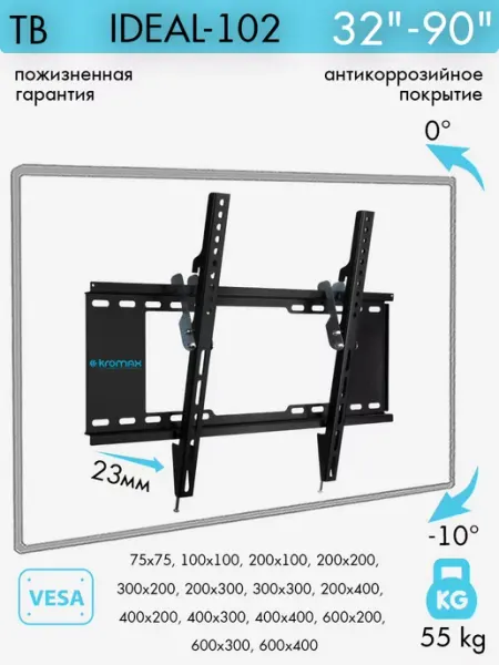 Kromax Кронштейн для телевизора 32"-90" настенный IDEAL-102