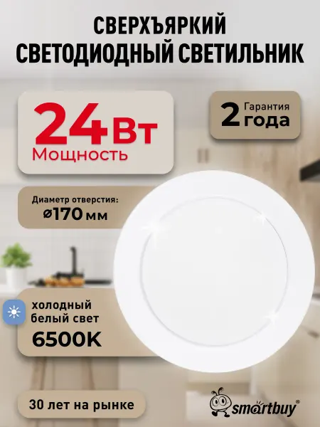 SmartBuy Встраиваемый светильник 24W 6500K IP40 1680 лм черный