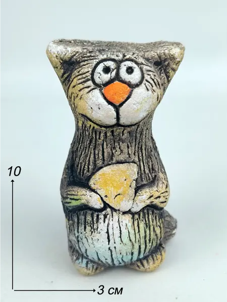 Ceramic Fauna Статуэтка кота с сыром из шамотной глины, украшение