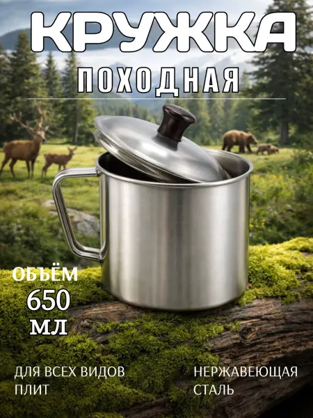 SHEK SHOP Кружка металлическая из нержавеющей стали с крышкой