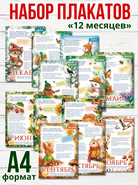 ИП Дзус Набор обучающих плакатов на стену Временя года - 12 месяцев