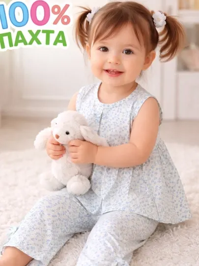 Детский комплект для девочек 1–2 лет из хлопка летний, мягкий, удобный