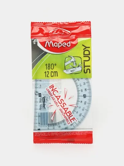 Линейка "Maped PROTRACTOR 180/12CM PP STUDY UNBREAKABLE", 12 см