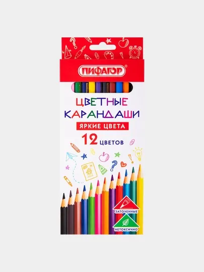 Карандаши цветные Пифагор ЭКО «КЛАССИК» 12 цветов шестигранные 182048
