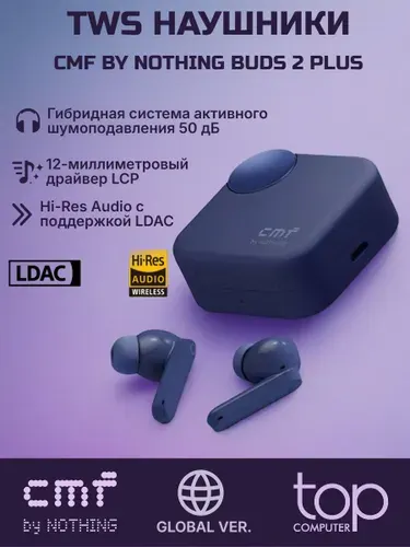 Наушники CMF by Nothing Buds 2 Plus ANC 6 микрофонов (B184) синий, 12 мес. гарантия