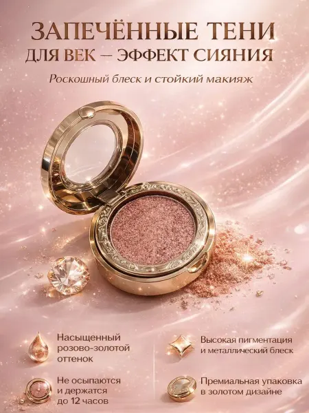 Наз01 Тени для век сияющие глиттер шиммер стойкие металлик тон 2