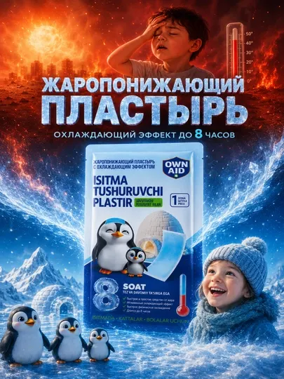 Жаропонижающий пластырь, охлаждающий, 12 см x 5 см