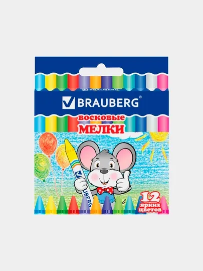 Восковые карандаши BRAUBERG, 12 цветов