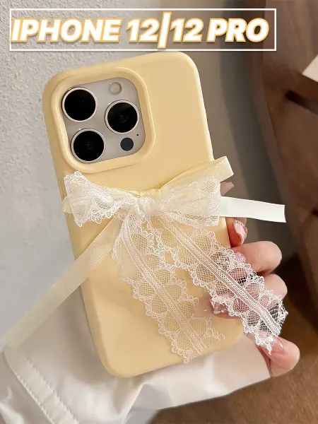 CaseBOOMs Чехол на IPHONE 12 12 PRO весенний сливочный c бантиком y2k