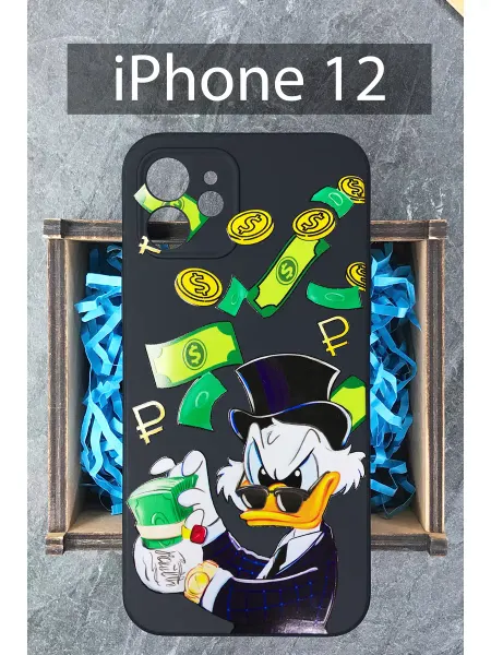 COVERGOOD Чехол на iPhone 12 с принтом черный силиконовый