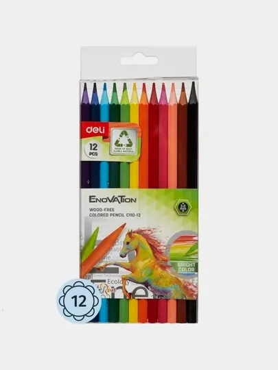 Карандаши цветные Deli Enovation EC110-12, шестигранные, пластиковые, 12 цветов