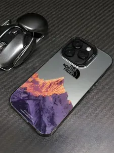 Чехол на Iphone 12 pro max / серый, The North face, фото снежных гор / с защитой камеры