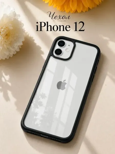 Мобимания Чехол iPhone 12 прозрачный с черной окантовкой