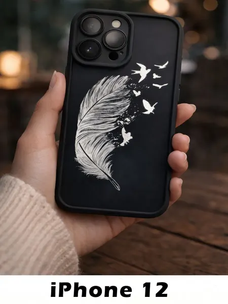 Чехол на iphone 12 с принтом пера и птиц