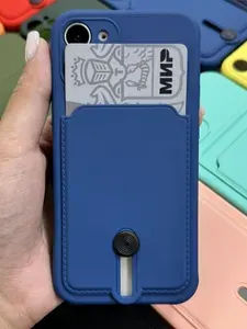 Чехол на iPhone 12 mini синий с карманом.