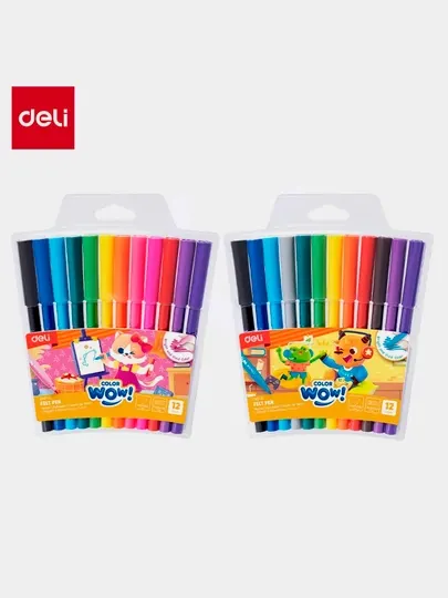 Фломастер смываемый COLORWOW! 12-цветов, Deli EC165-12