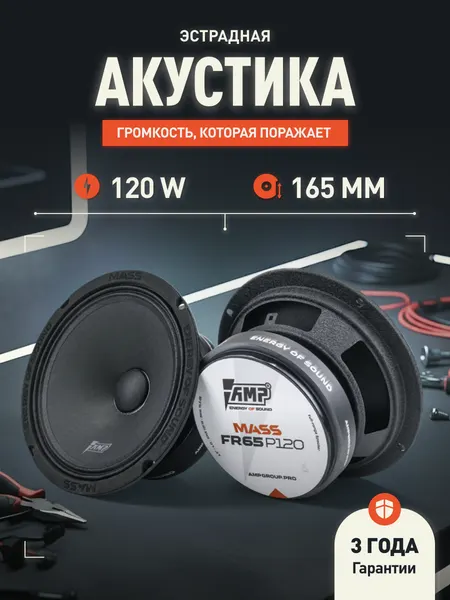 Динамики автомобильные 16 см AMP MASS FR65P120 120вт 4Ом 2 динамика