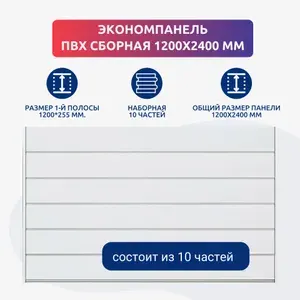 Экономпанель пластиковая (ПВХ) наборная ширина 120 см высота 240 см, цвет белый