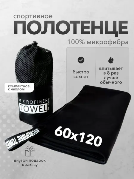 Спортивное полотенце из микрофибры быстросохнущее 60*120