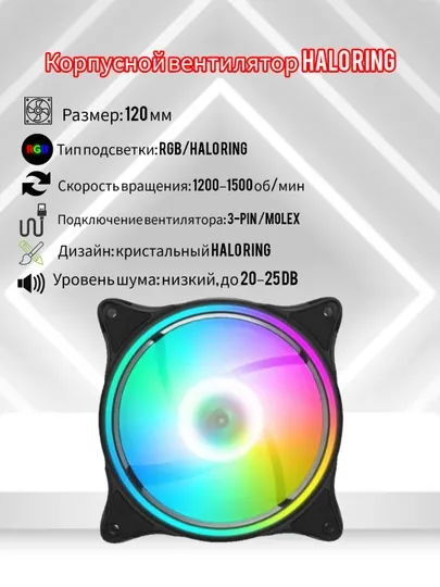 Корпусной вентилятор 120 мм, с яркой RGB подсветкой Halo Ring