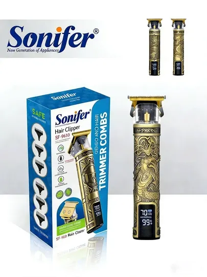 Стрижёвая машинка Sonifer SF-9610, бронзовый сплав, 3 режима, дисплей, 1200 мАч