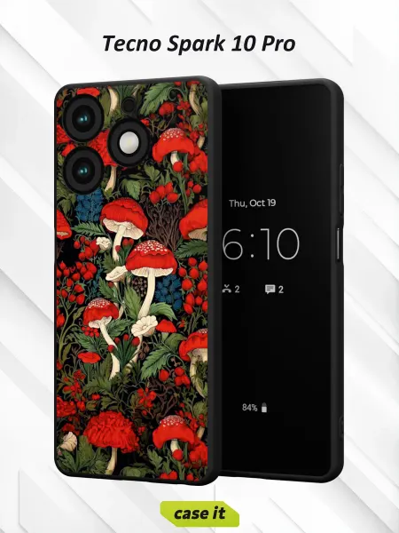 Case it Чехол на Tecno Spark 10 Proс принтом Мухоморы