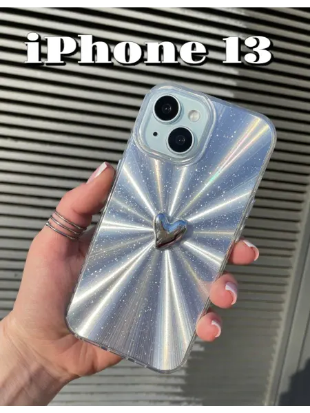 ART CASE Чехол на iPhone 13 блестящий с сердечком, стильный