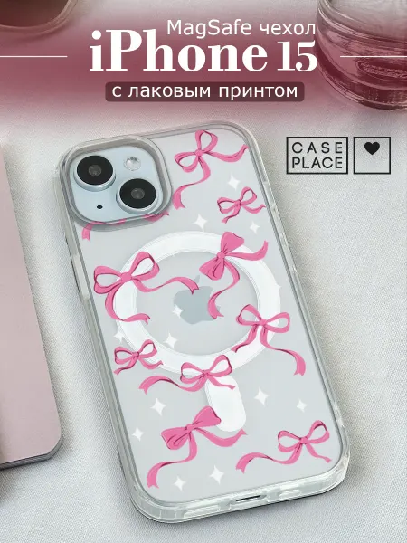Case Place Чехол на iPhone 15 MagSafe с бантиками
