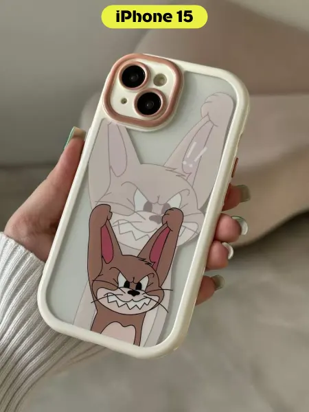 CaseLove Чехол на iPhone 15 с принтом Том и Джерри прозрачный