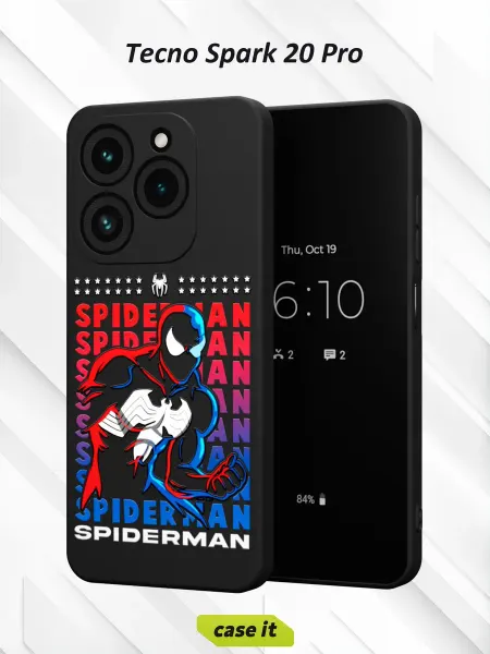 Case it Чехол на Tecno Spark 20 Proс принтом Черный Человек-Паук