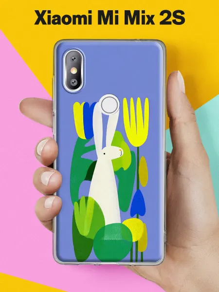 Xiaomi Чехол на Mi Mix 2S с принтом Белый зайчик в тюльпанах