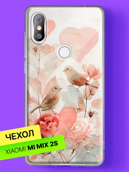 Xiaomi Чехол на Mi Mix 2S с принтом Розовые птички с цветами