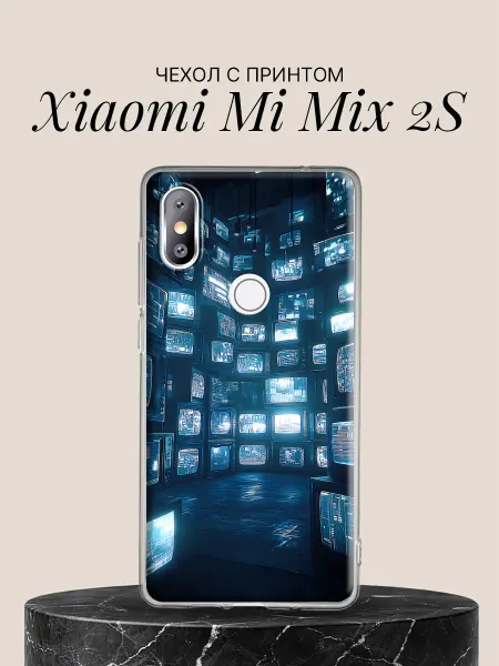 Xiaomi Чехол на Mi Mix 2S с принтом Стена из телевизоров
