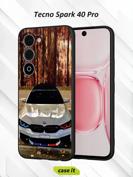 Case it Чехол на Tecno Spark 40 Pro с принтом BMW белого цвета