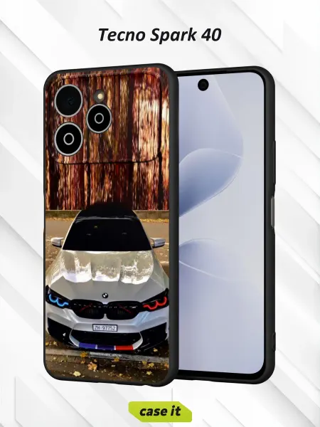 Case it Чехол на Tecno Spark 40 с принтом BMW белого цвета