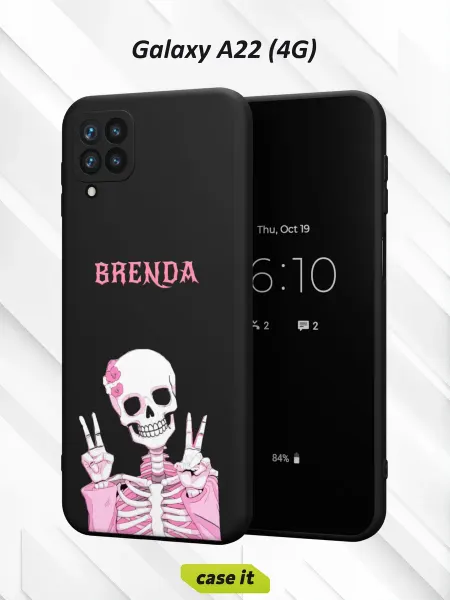 Case it Чехол на Samsung A22 4Gс принтом Розовый скелет