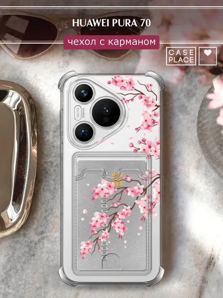 Case Place Чехол на Huawei Pura 70 с картхолдером сакура
