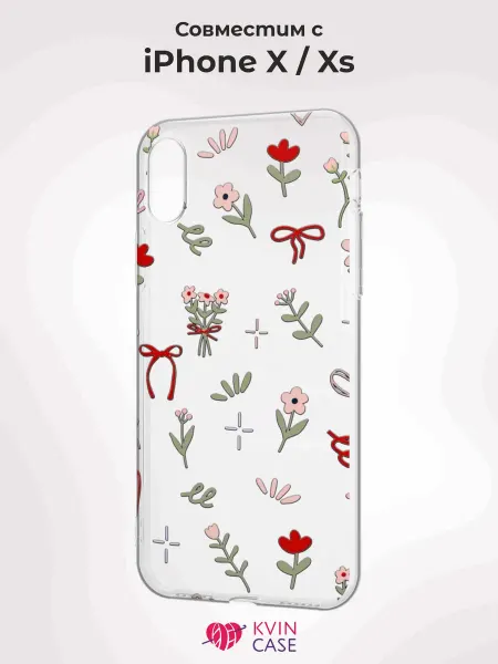 KVIN CASE Чехол на Apple iPhone X и XS с принтом Цветы