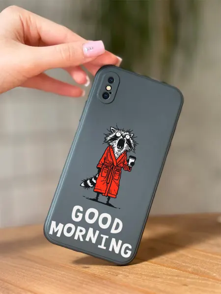 PBl store Чехол на Apple iPhone X и XS Енот и надпись