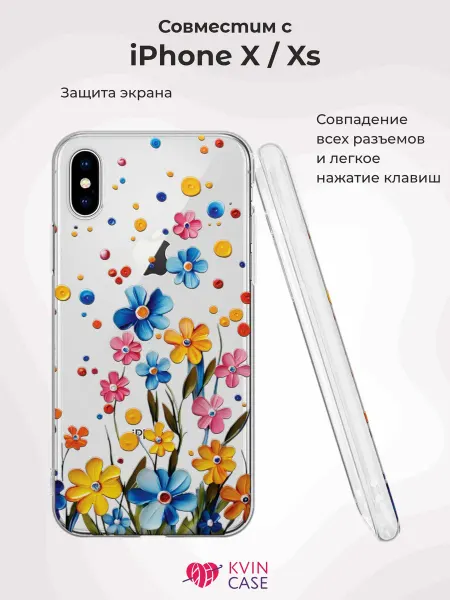 KVIN CASE Чехол на iPhone X и XS с принтом Цветы