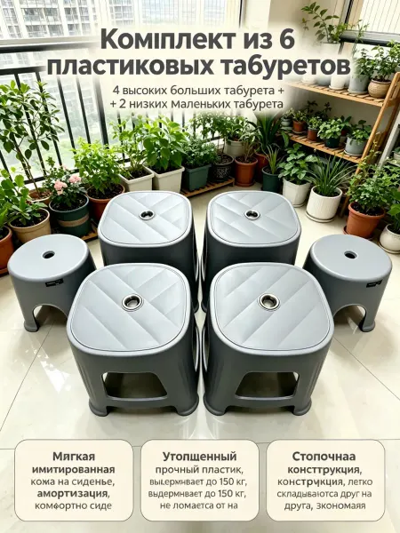 Табурет пластиковый с имитацией кожи комплект 6 шт
