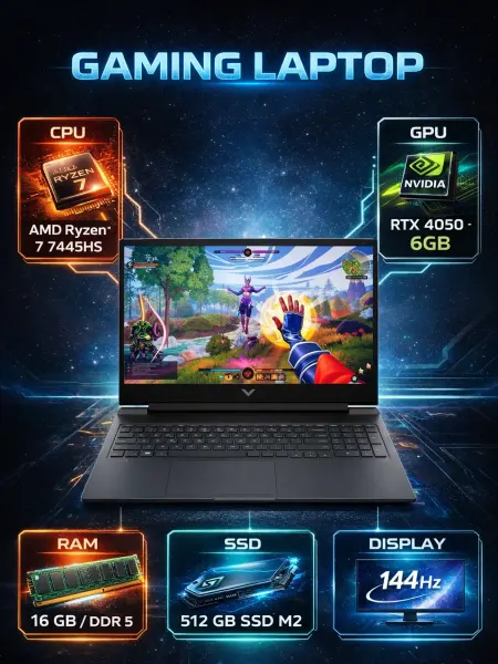HP Victus 15-fb3093dx, AMD Ryzen 7-7445HS, NVIDIA GeForce RT…