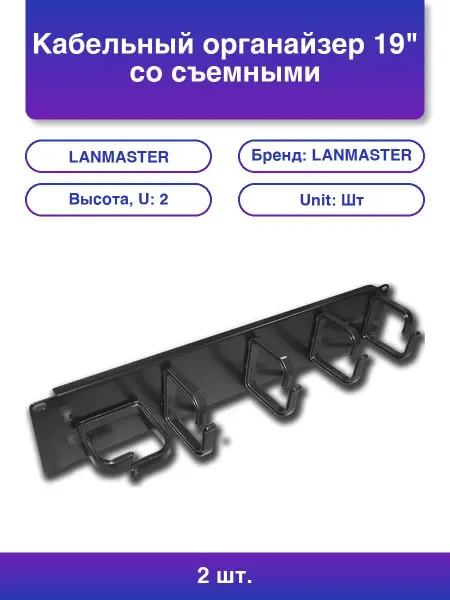 LANMASTER 2шт. Кабельный органайзер 19 со съемными пластиковыми