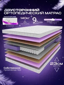 Ортопедический пружинный матрас VITAFLEX Medicine GSk 125х195 см, ППУ, полуторный, с кокосом, средней жетскости, двусторонний, в рулоне + подарок водонепроницаемый наматрасник