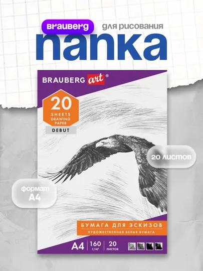 Папка для рисования BRAUBERG А4 20 л 160 г/м² «Орел» арт. 125230