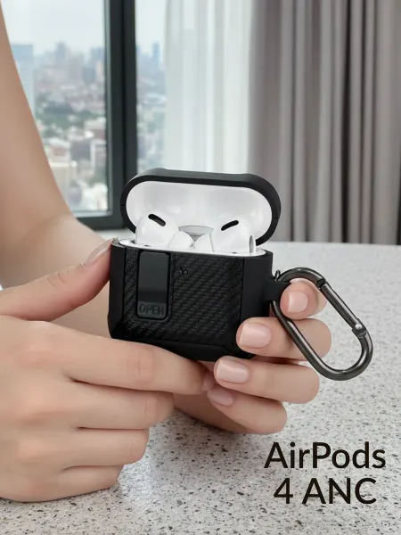 Wowcase Чехол для Airpods 4 ANC под карбон с застежкой