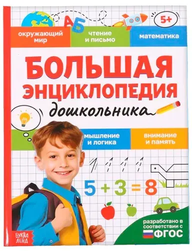 Книга в твердом переплете "Большая энциклопедия дошкольника", познавательная книжка с картинками и интересными фактами для детей, подготовка к школе, 128 страниц